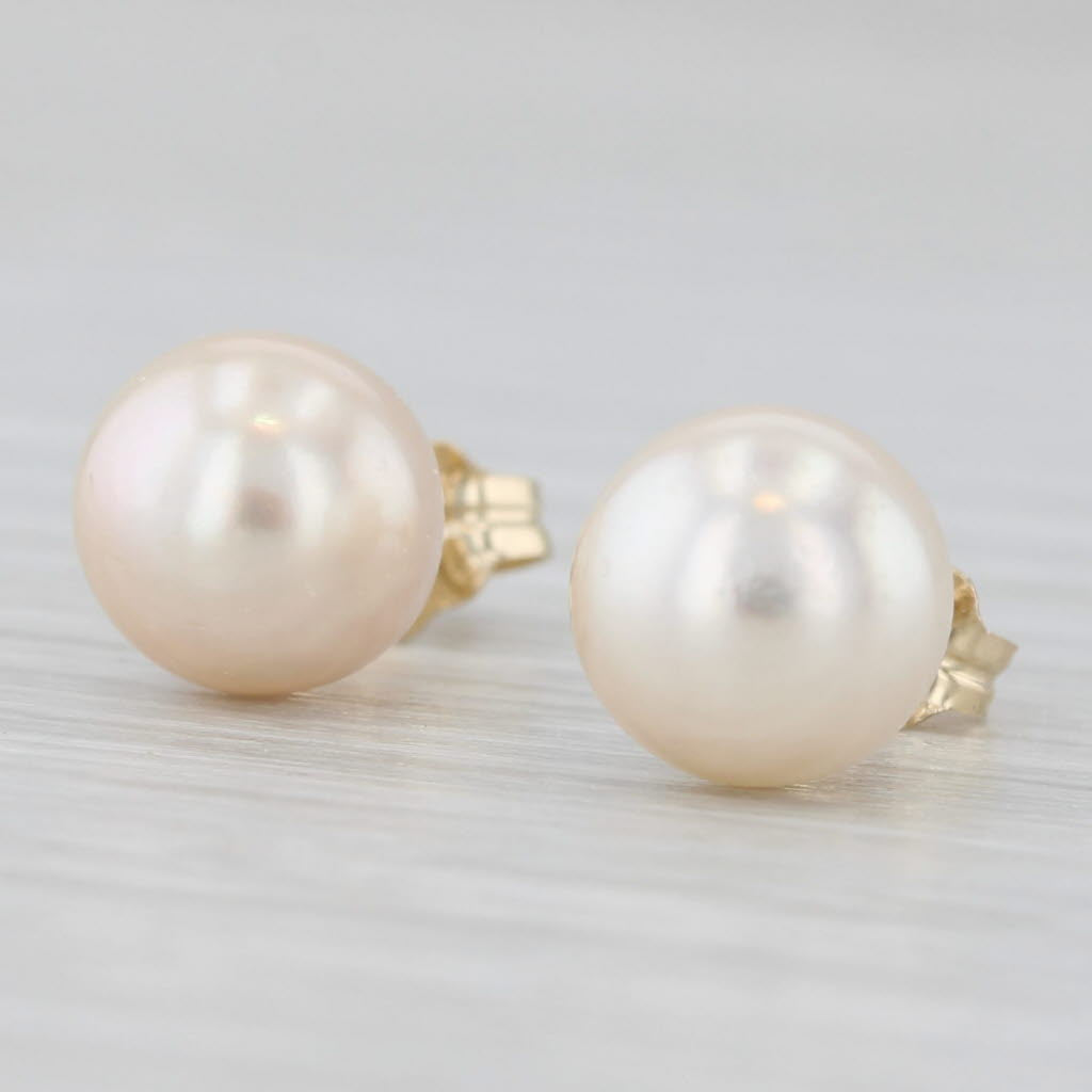Light Gray Cultured Pearl Stud Earrings 14k Yellow Gold 7.4mm