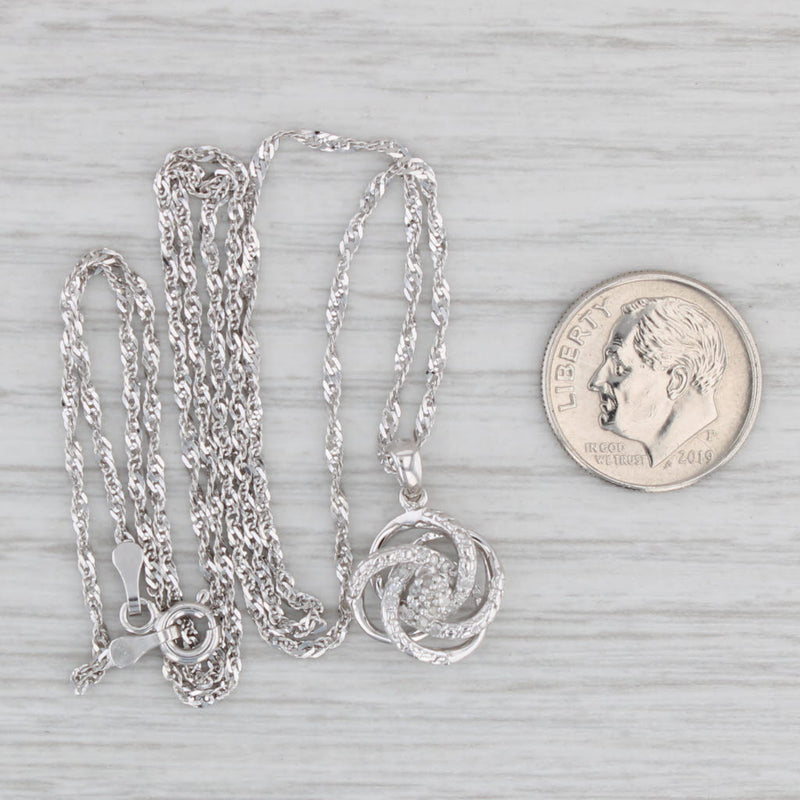 Gray Diamond Swirl Pendant Necklace 10k White Gold 19.75" Singapore Chain