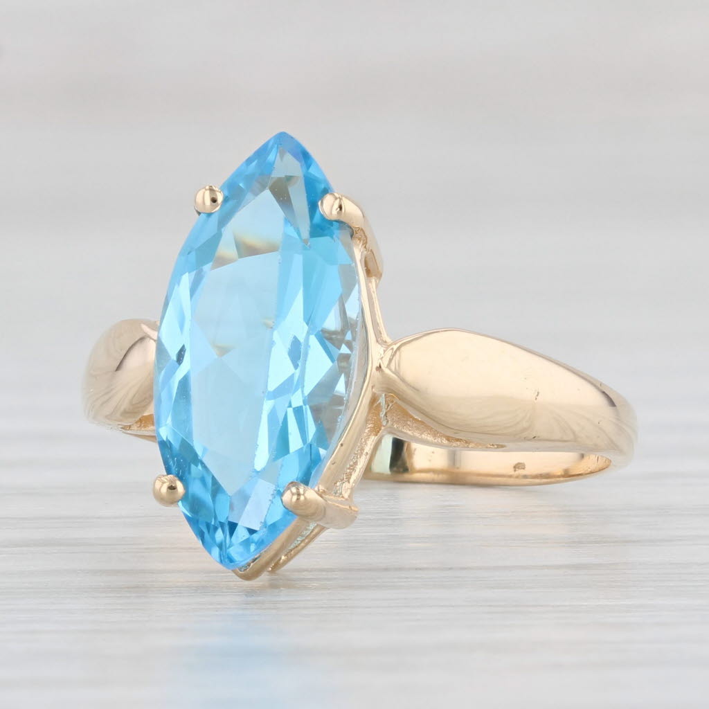 Light Gray 2.90ct Blue Topaz Marquise Solitaire Ring 14k Yellow Gold Size 7