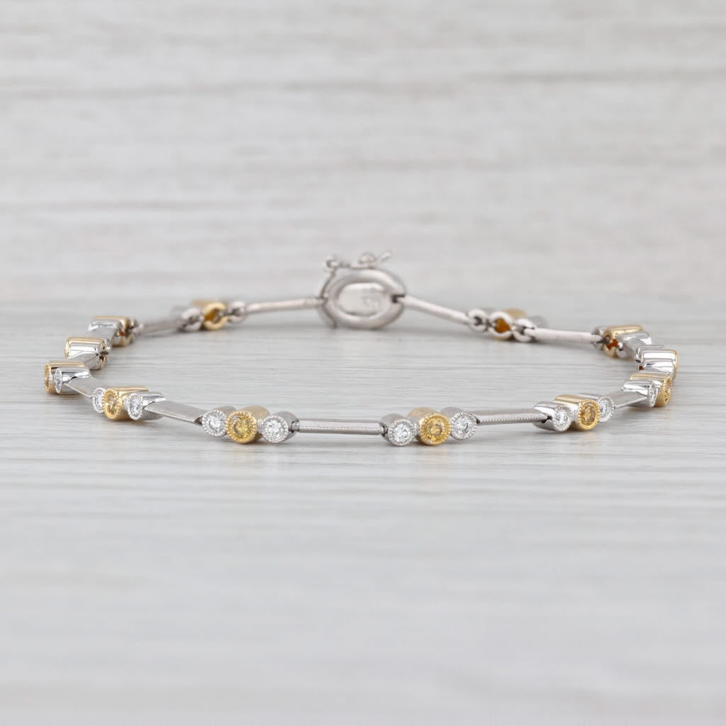 0.68ctw White Yellow Diamond Bracelet 18k White Yellow Gold 7.5" Bar Chain