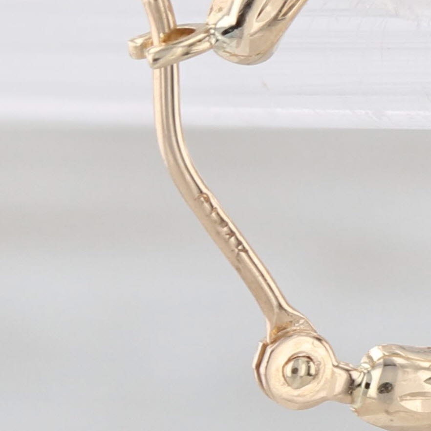 Small Etched Hoop Earrings 14k Yellow Gold Snap Top Round Hoops