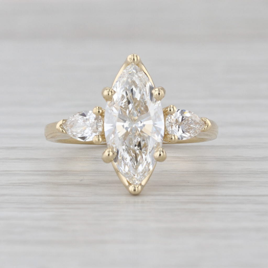 New IGI 2.46ctw Marquise Lab Created Diamond Halo Engagement Ring 14k Gold