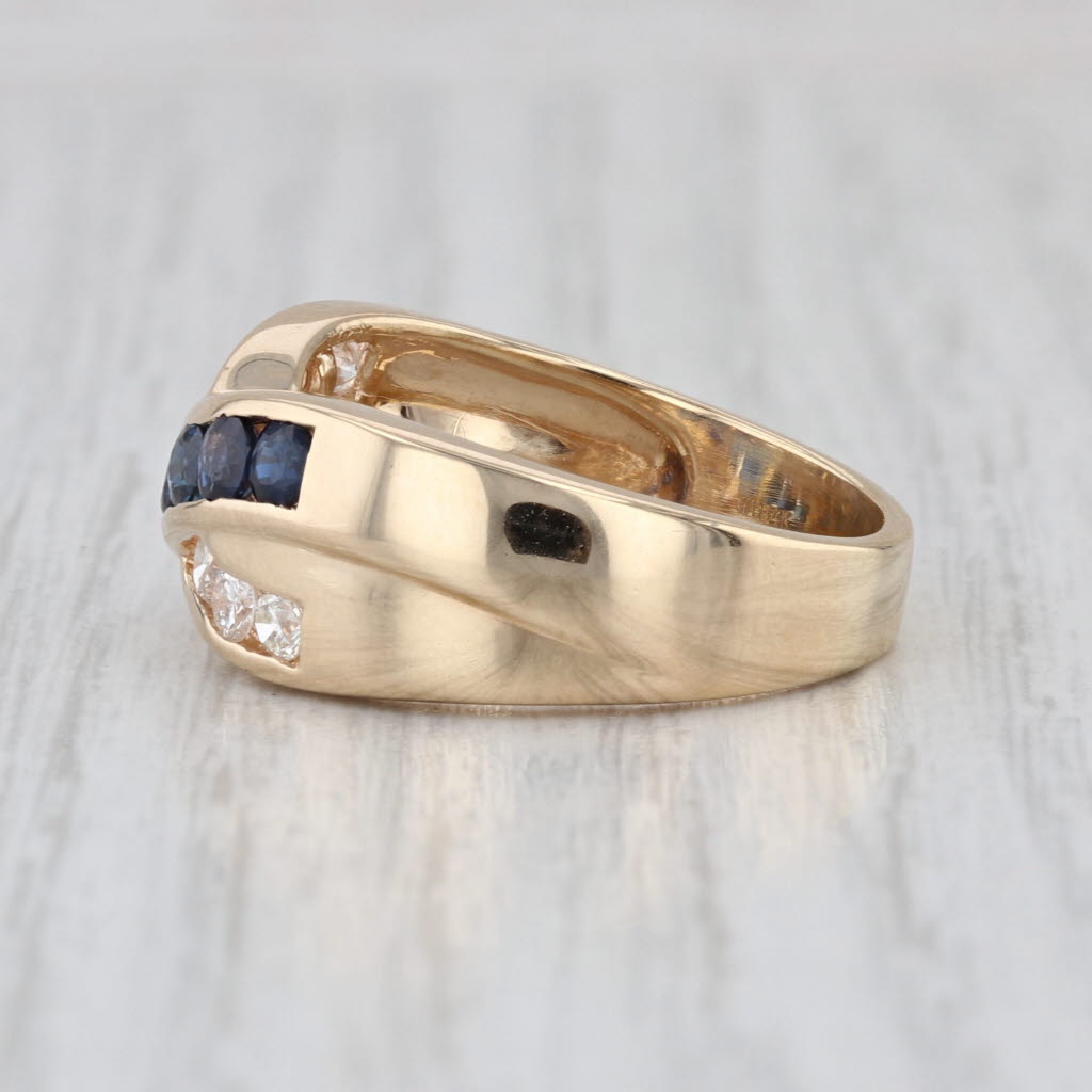 1.26ctw Blue Sapphire Diamond Crossover Ring 14k Yellow Gold Size 9