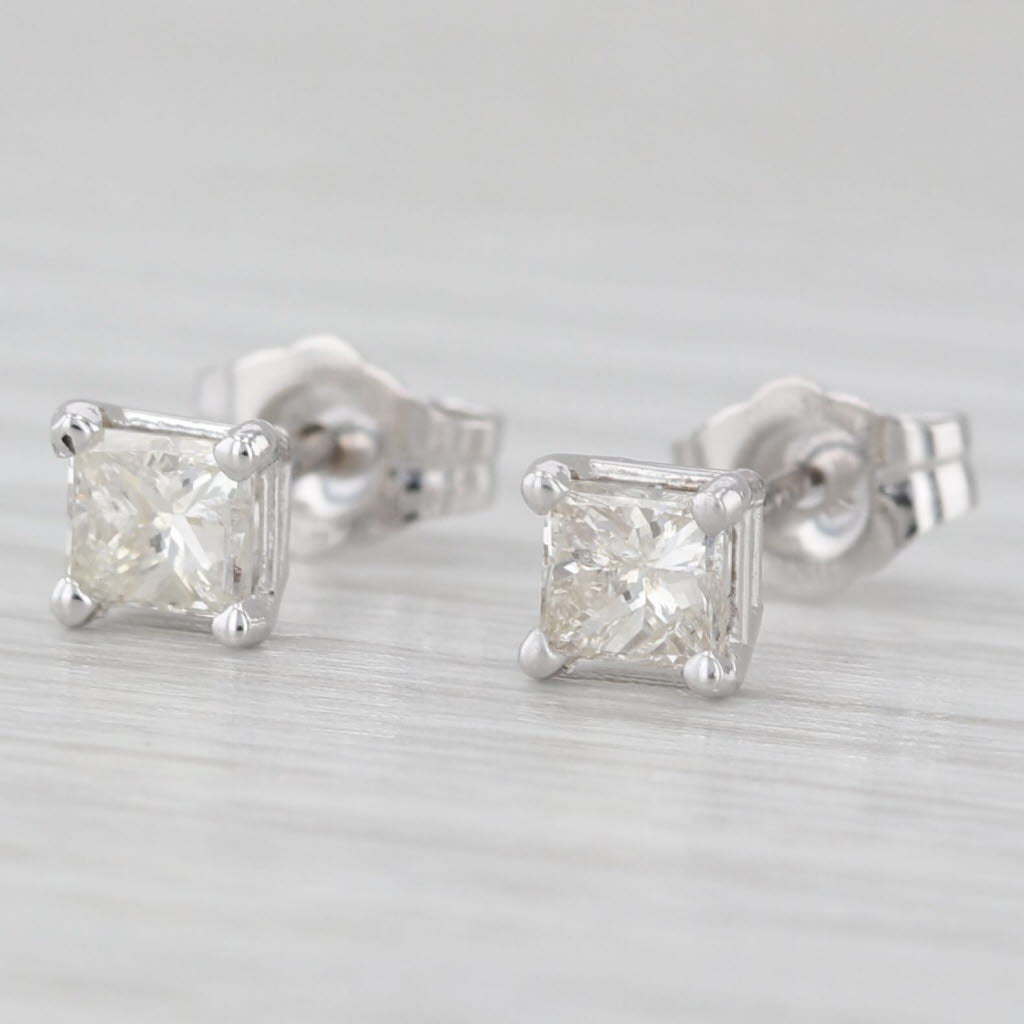 Light Gray 0.56ctw Princess Diamond Solitaire Stud Earrings 14k White Gold