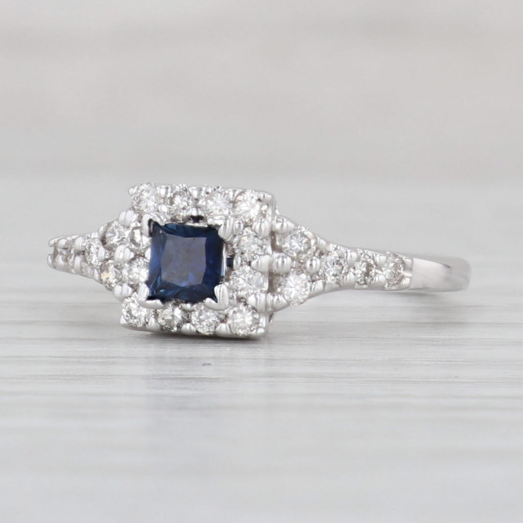 Light Gray 0.72ctw Princess Sapphire Diamond Halo Ring 14k White Gold Size 7 Engagement