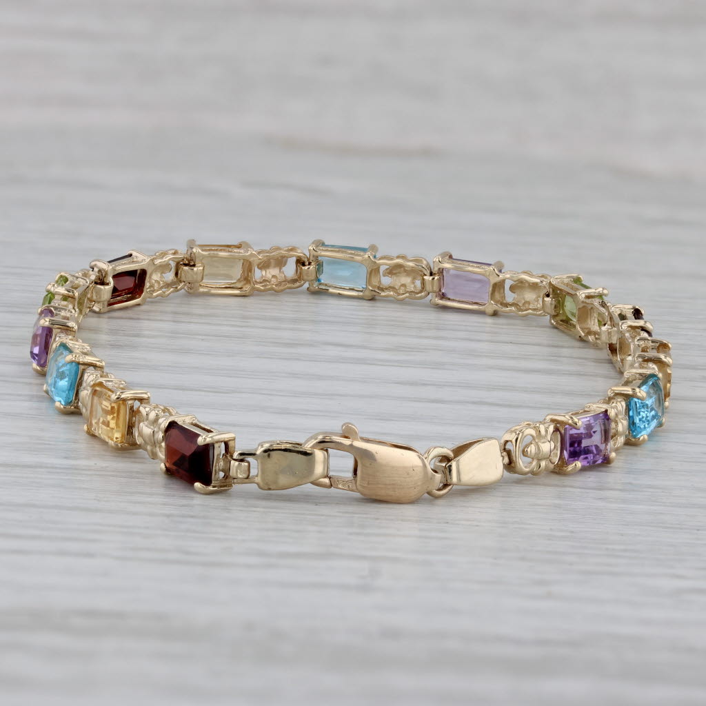 Gray 9.14ctw Gemstone Tennis Bracelet 14k Gold Amethyst Topaz Citrine Garnet Peridot