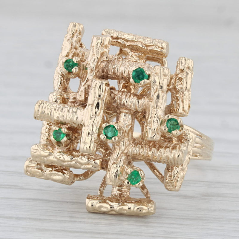 0.14ctw Emerald Abstract Cocktail Ring 10k Yellow Gold Size 8.5