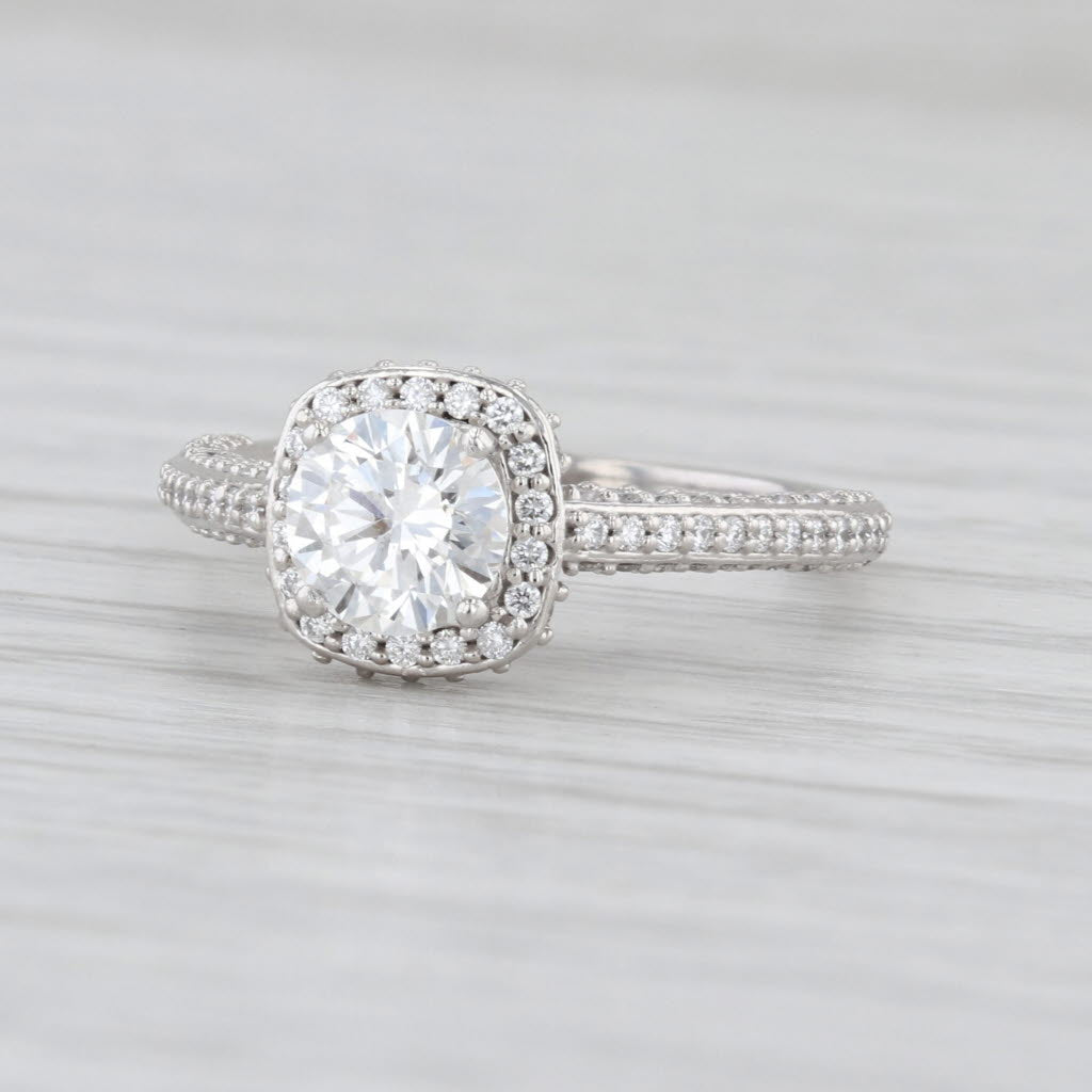 IGI 1.38ctw Lab Grown Diamond Halo Engagement Ring Platinum Size 5.5 FVS1