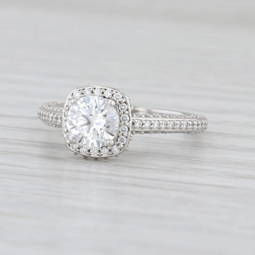 IGI 1.38ctw Lab Grown Diamond Halo Engagement Ring Platinum Size 5.5 FVS1