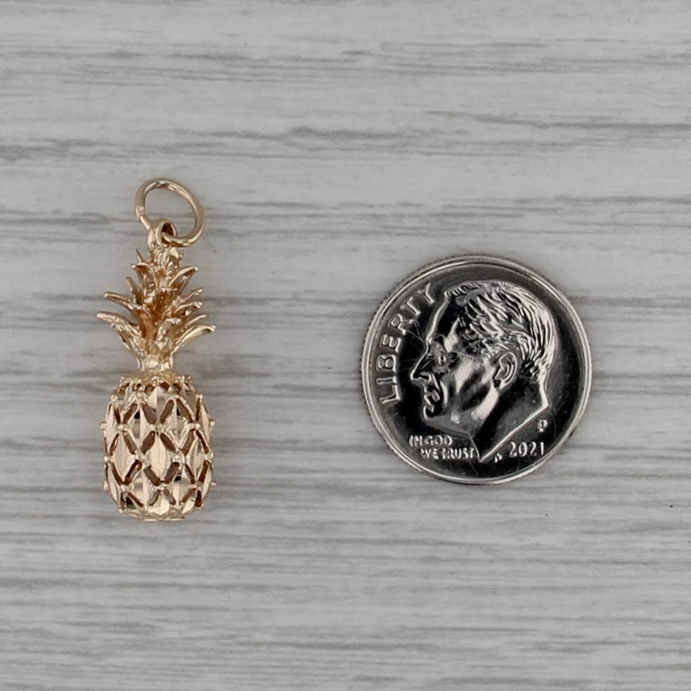 Pineapple Charm Pendant 14k Yellow Gold Small 3D Drop