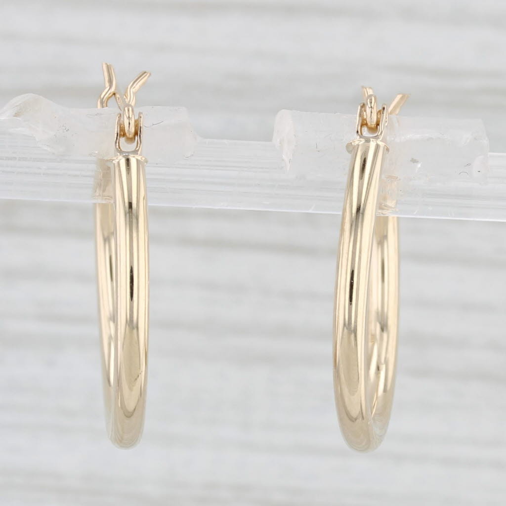 Light Gray Classic Hoop Earrings 14k Yellow Gold Snap Top Round Hoops