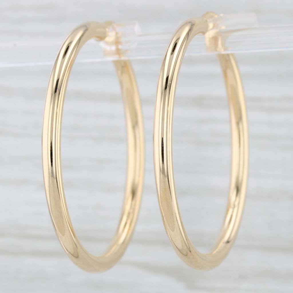 Light Gray New Large Hoop Earrings 14k Yellow Gold Snap Top Round Hoops 3 x35 mm