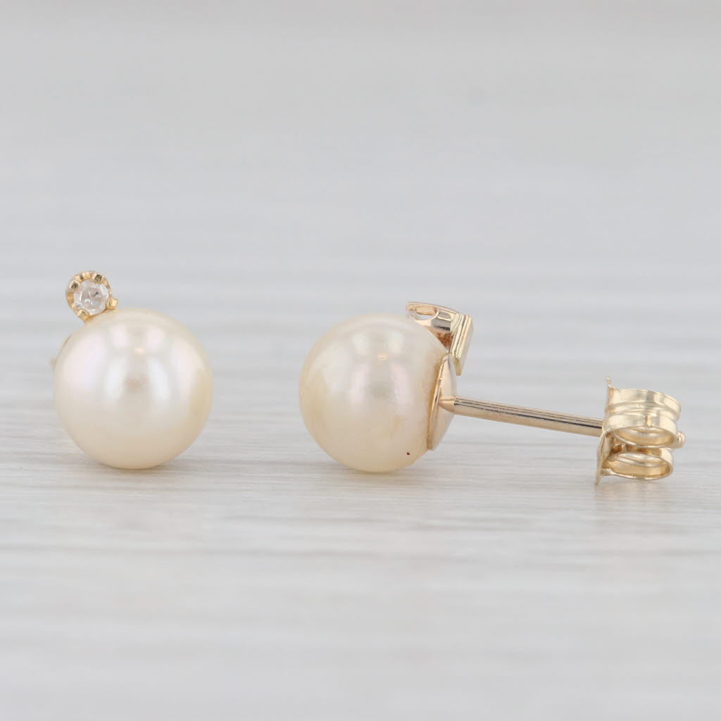 Light Gray Cultured Pearl Diamond Stud Earrings 10k Yellow Gold