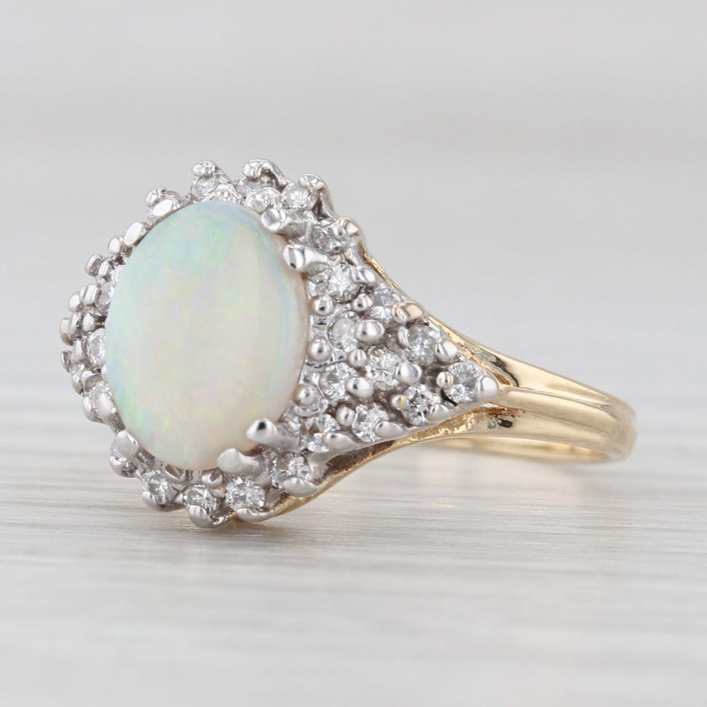 Light Gray 0.27ctw Diamond Cluster Opal Cabochon Ring 14k Yellow Gold Size 6