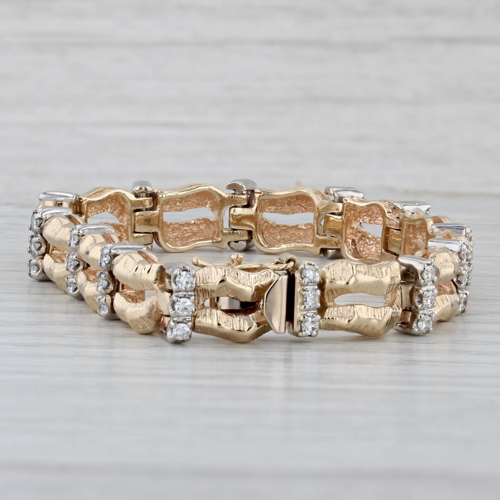 Gray 1.07ctw Diamond Bracelet 14k Yellow White Gold 6.5" 9mm