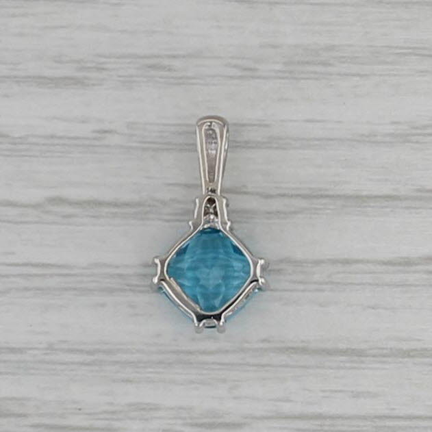 2.72ctw Blue Topaz Diamond Pendant 14k White Gold Small Drop