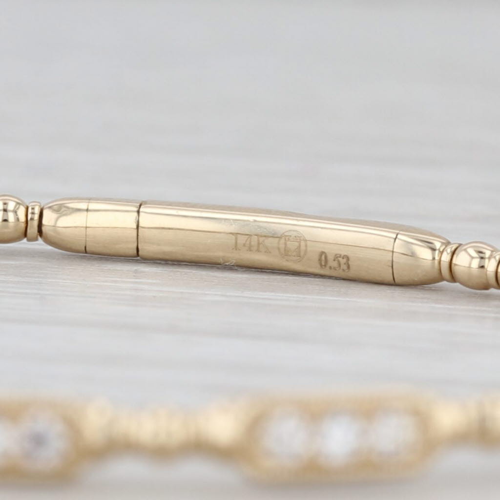 New 0.53ctw Diamond Flexible Bead Bangle Bracelet 14k Yellow Gold 6.75"
