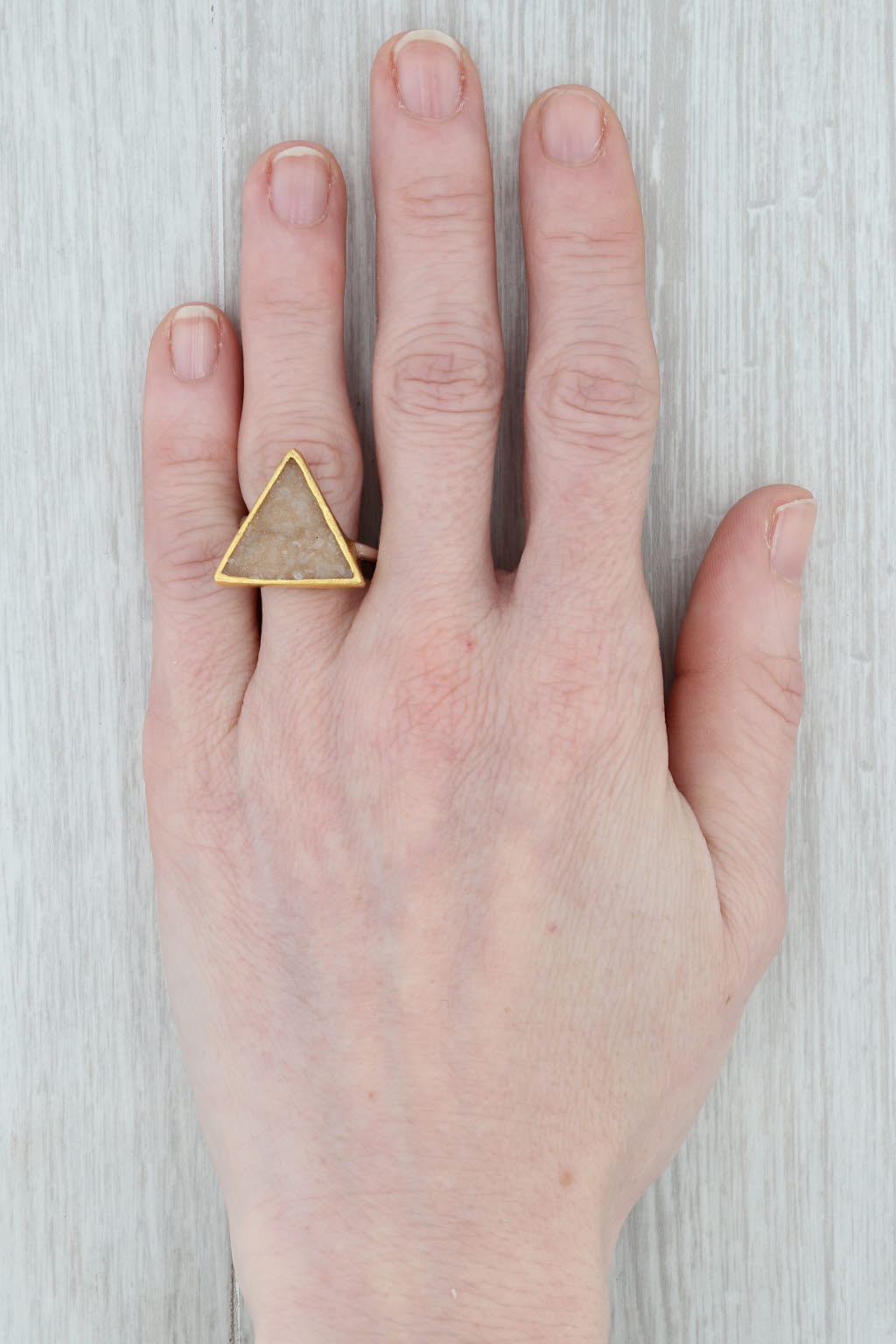 New Nina Nguyen Ring Bamboo Trio Sand Druzy Quartz Sterling Silver 22k Vermeil