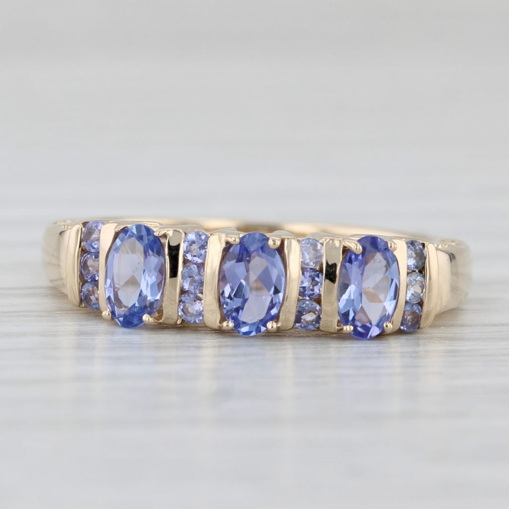 Light Gray 1ctw 3-Stone Tanzanite Diamond Ring 14k Yellow Gold Size 7 Stackable