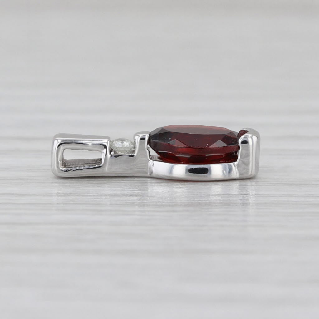 1.63ct Oval Garnet Diamond Pendant 14k White Gold Small Drop