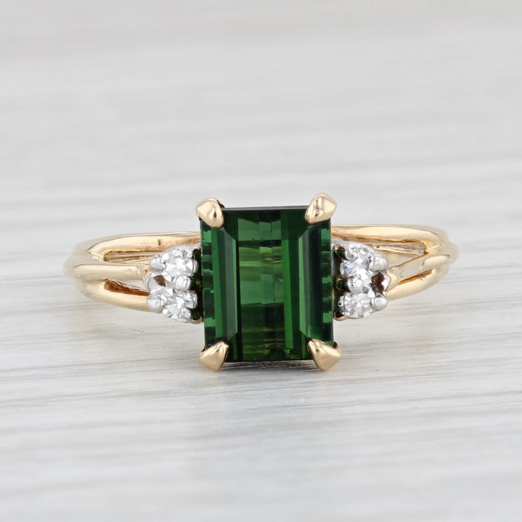 Light Gray 1.54ctw Emerald Cut Green Tourmaline Diamond Ring 10k Yellow Gold Size 6