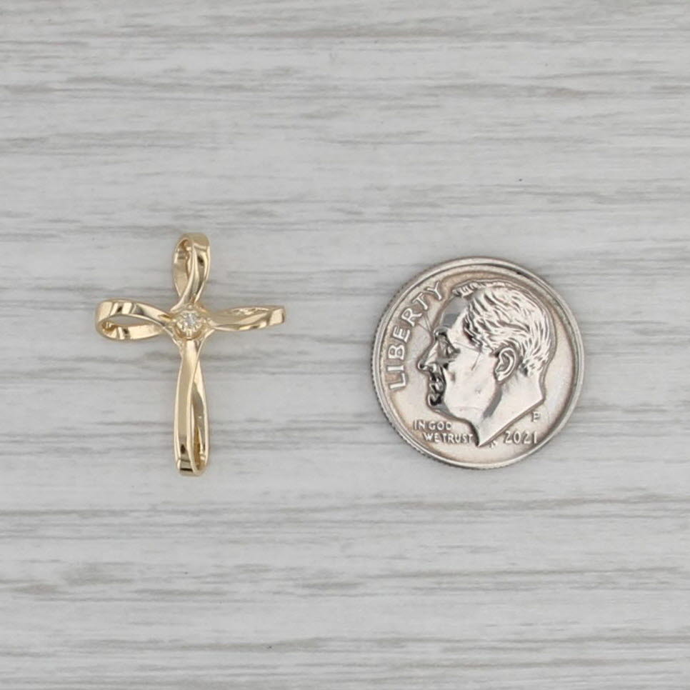 Diamond Solitaire Cross Pendant 14k Yellow Gold