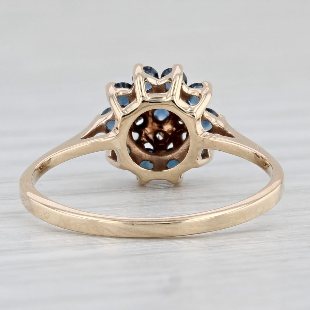 Light Gray 0.46ctw Blue Sapphire Diamond Flower Cluster Ring 10k Yellow Gold Size 6.25