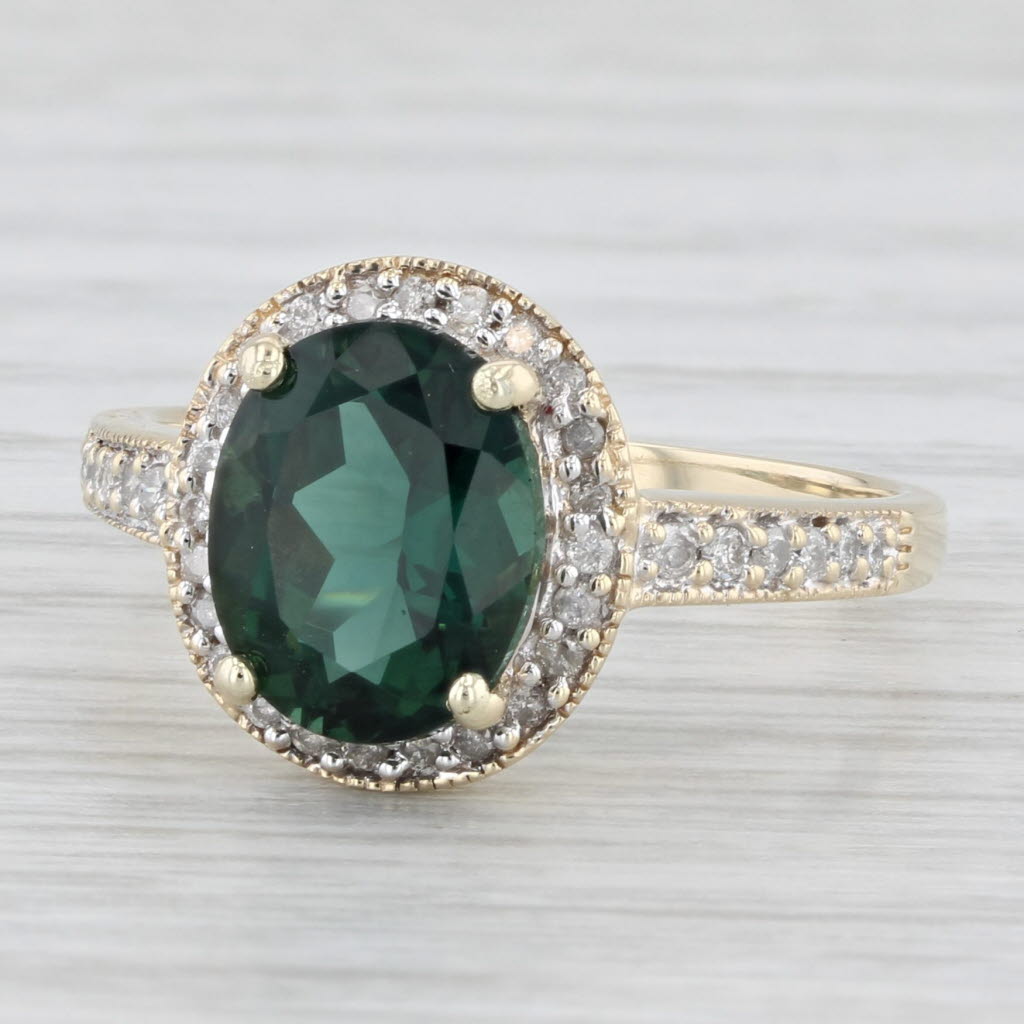 Light Gray 3.65ctw Lab Created Green Quartz Diamond Halo Ring 10k Yellow Gold Size 8