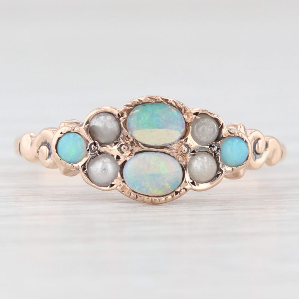 Light Gray Victorian Pearl Opal Ring 10k Yellow Gold Size 7.25 Antique Jewelry