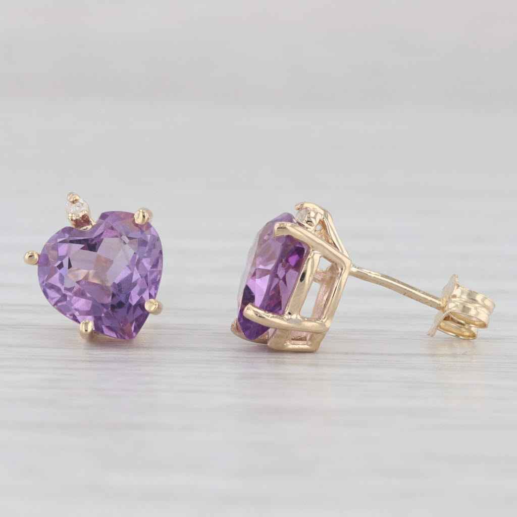 Light Gray 3.20ctw Amethyst Heart Stud Earrings 14k Yellow Gold Diamond Accents