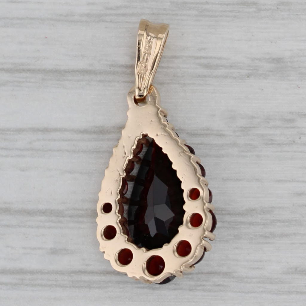 Gray 4.12ctw Pear Garnet Teardrop Halo Pendant 10k Yellow Gold