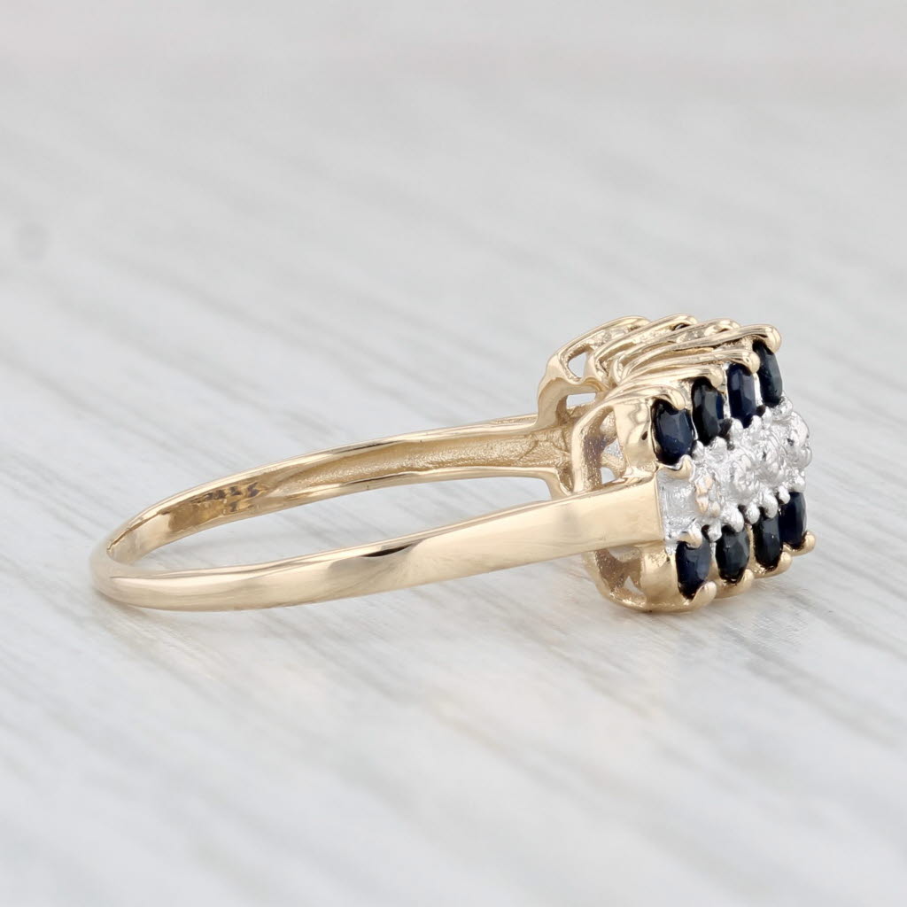 Light Gray 0.88ctw Blue Sapphire Diamond Tiered Pyramid Ring 10k Yellow Gold Size 7.25