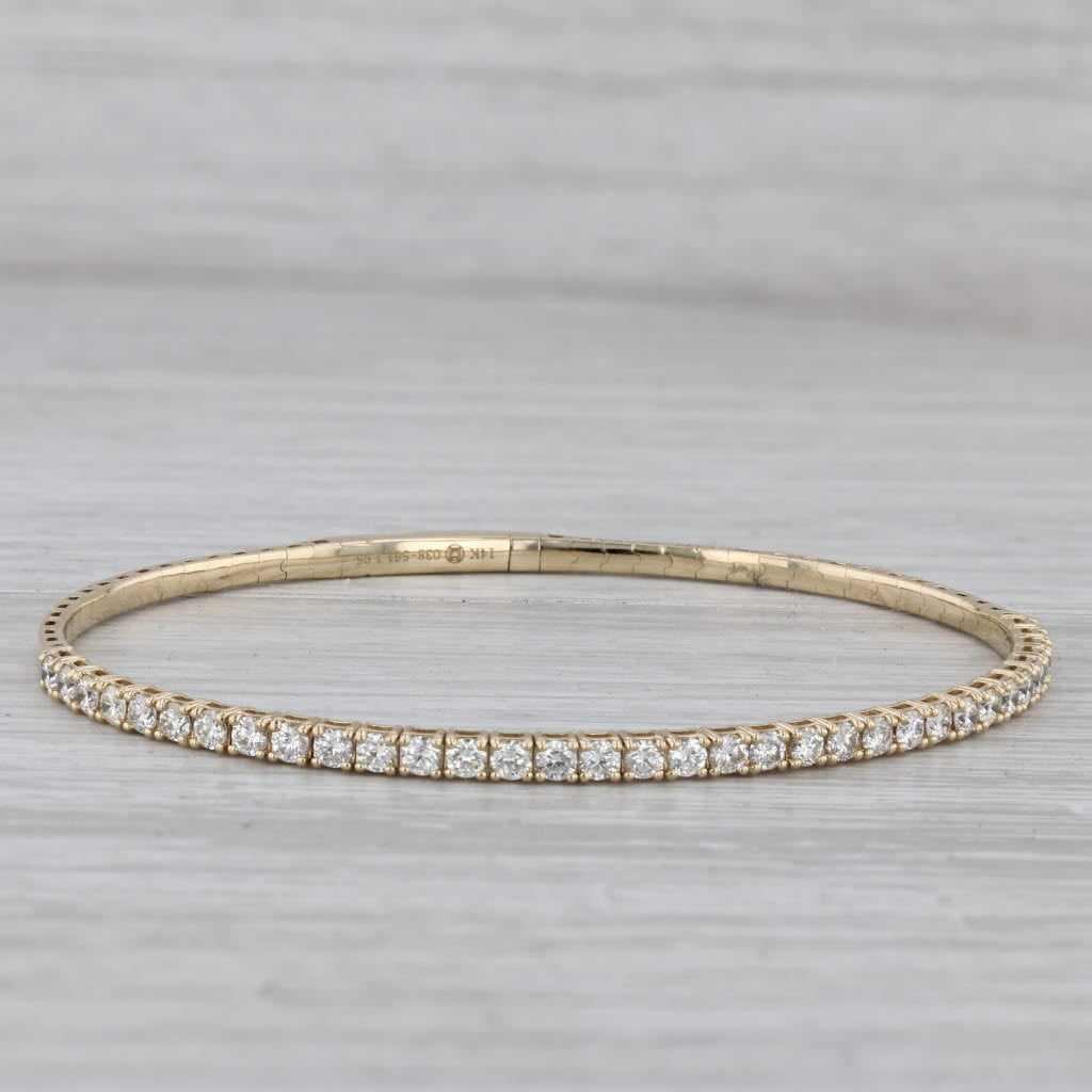 New 1.95ctw Diamond Bead Flexible Bangle Tennis Bracelet 14k Yellow Gold 6.75"