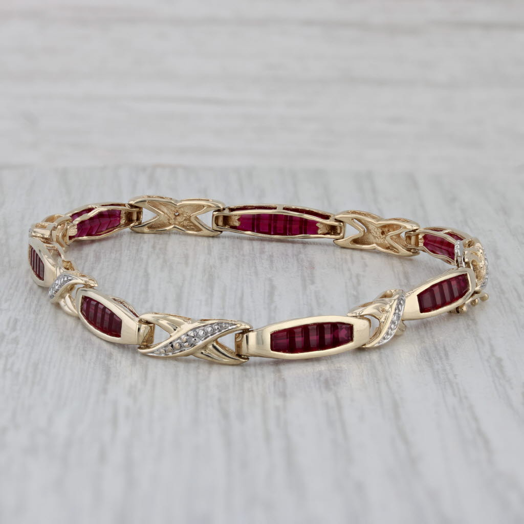 Gray Lab Created Ruby Diamond Bracelet 10k Yellow Gold 7" 4.7mm