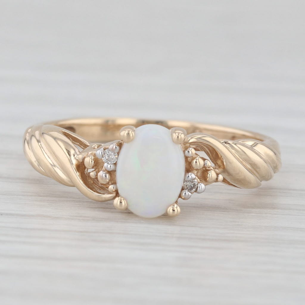 Light Gray Opal Oval Cabochon 10k Yellow Gold Ring Size 7