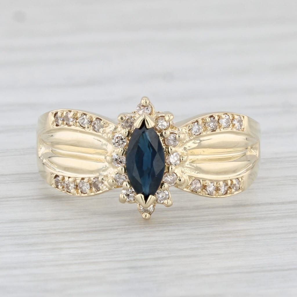 Light Gray 0.65ct Blue Sapphire Marquise Solitaire Ring 14k Gold Size 6.25 Diamond Accents