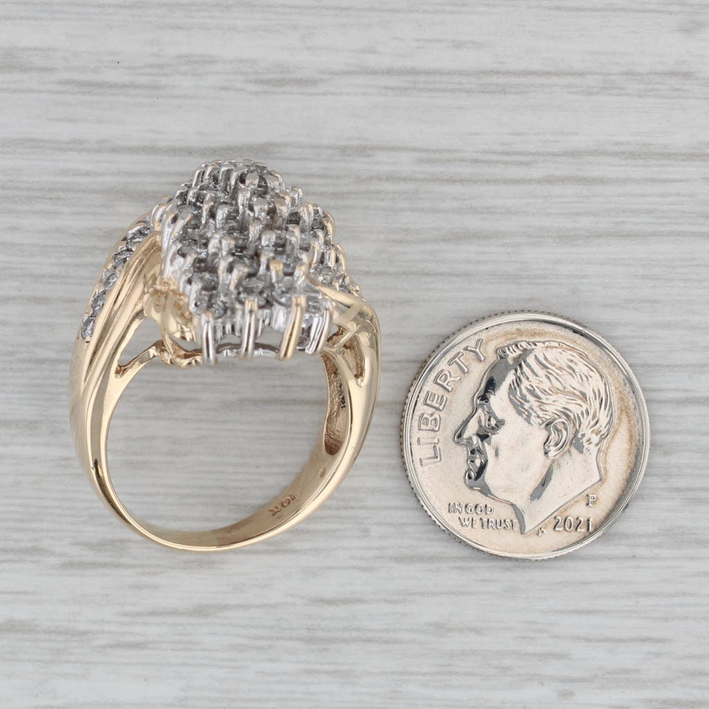 Gray 1.78ctw Diamond Cluster Ring 10k Yellow Gold Cocktail Size 7.25