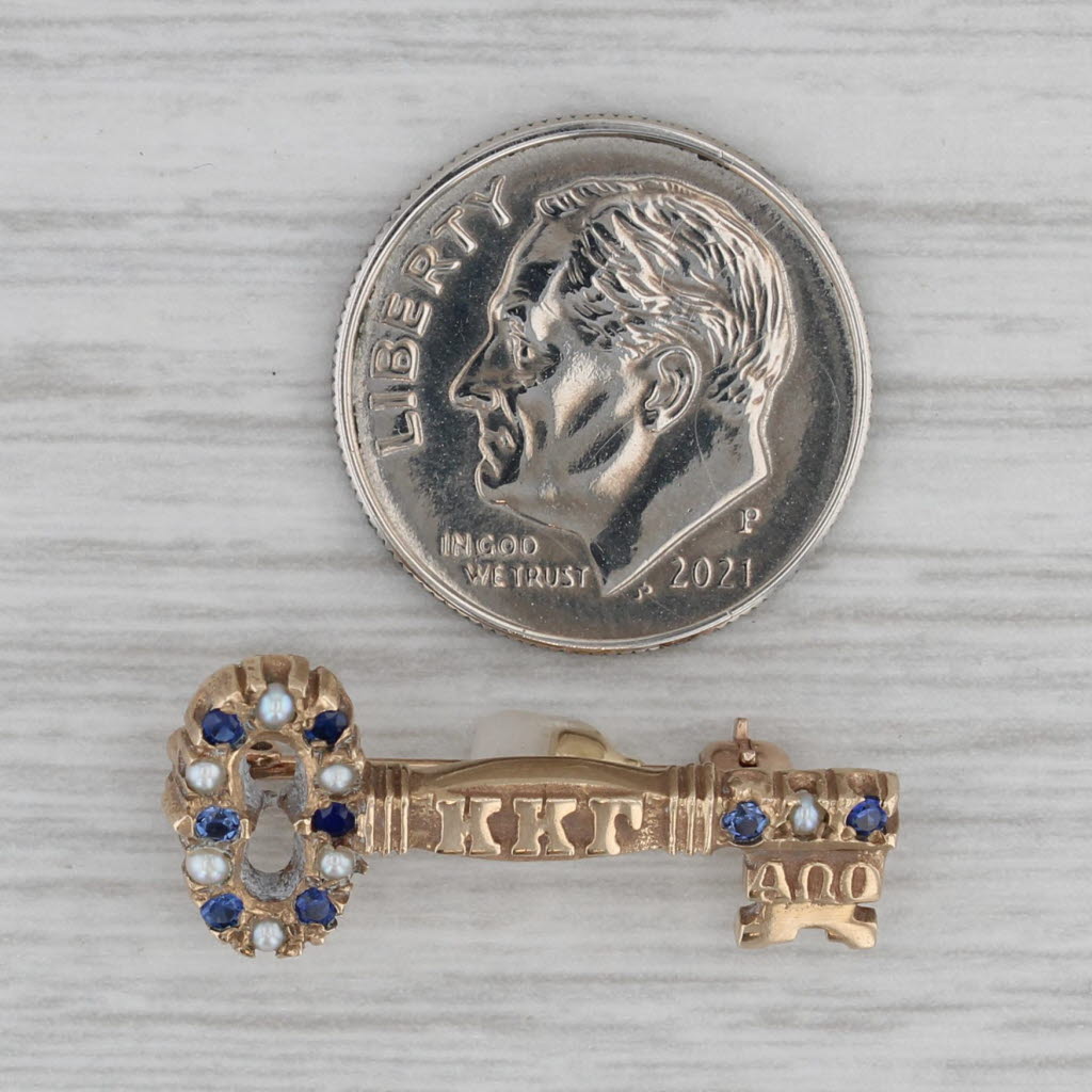 Gray Kappa Kappa Gamma Key Sorority Pin 10k Gold Pearl Lab Created Sapphire Badge