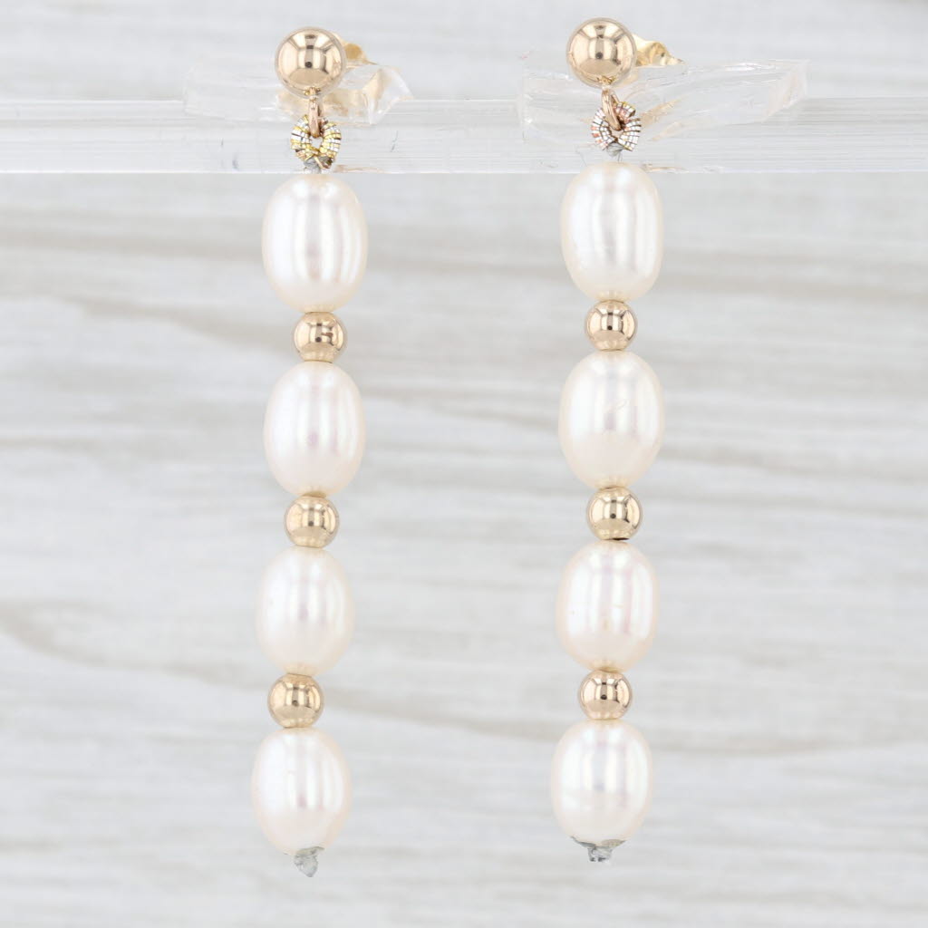 Light Gray Freshwater Pearl Bead Dangle Earrings 14k Yellow Gold