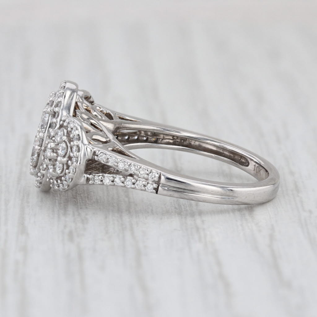 0.85ctw Diamond Cluster Halo Engagement Cocktail Ring 10k White Gold Size 7