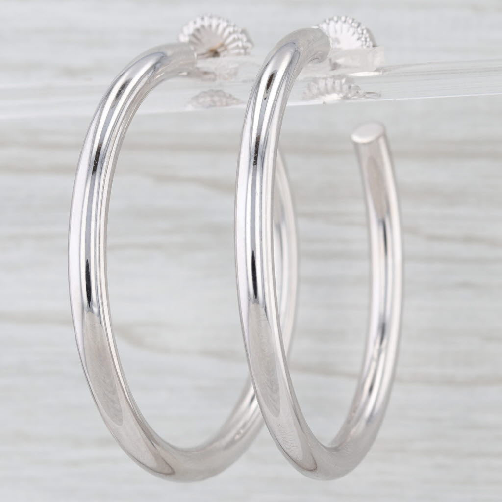 Light Gray Large Circle Hoop Earrings 14k White Gold Statement 48.5 x 4mm