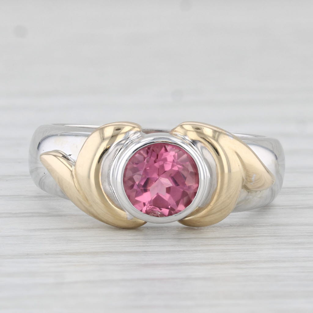 Light Gray 0.88ct Pink Tourmaline Round Solitaire Ring 14k White Yellow Gold AS IS Size 6.5