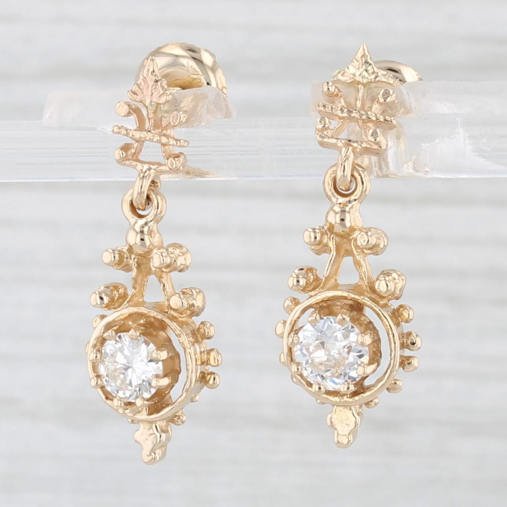 Light Gray 0.59ctw Diamond Dangle Earrings 14k Yellow Gold Pierced Drops