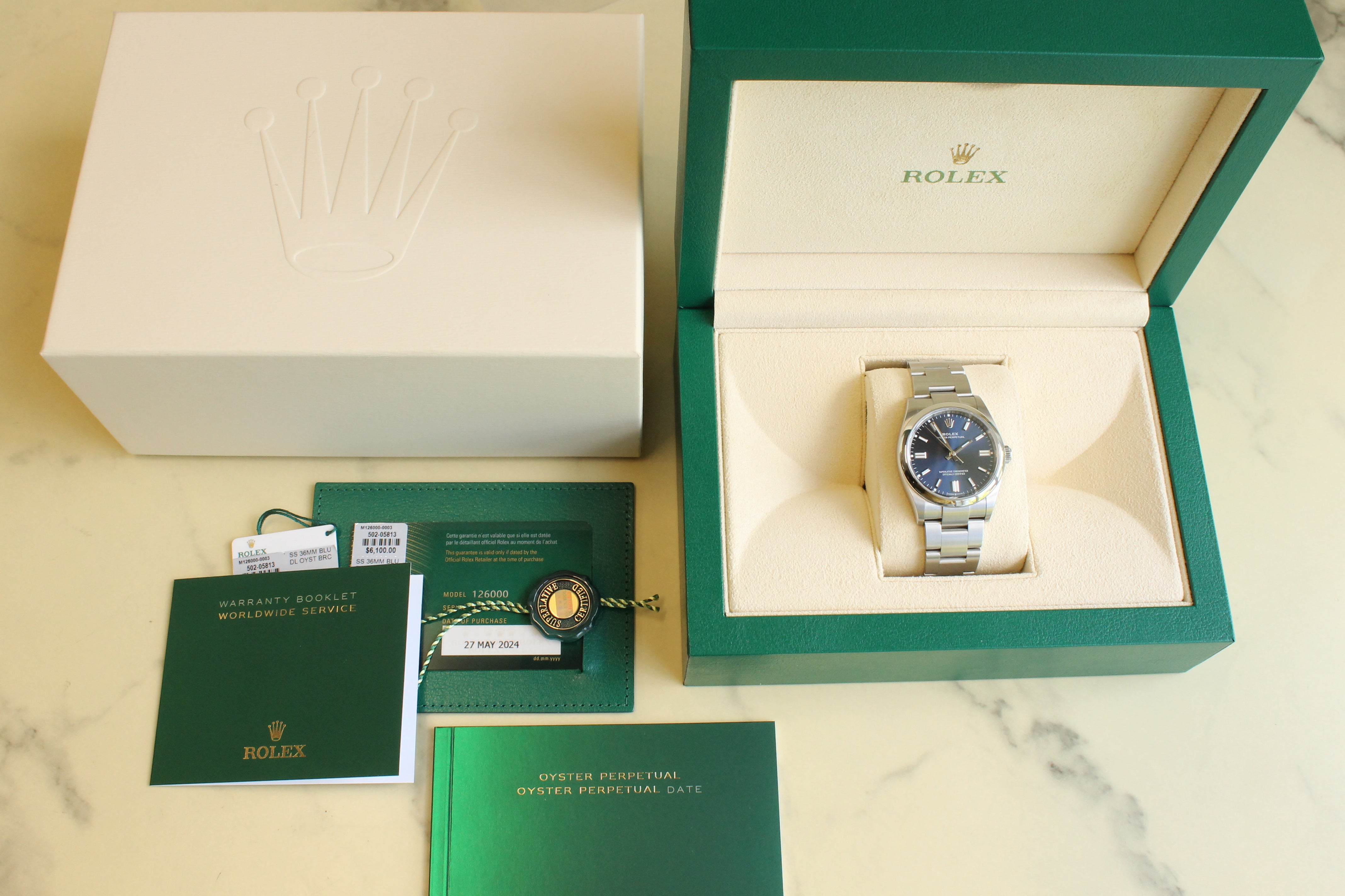 Wheat 2024 Rolex 126000 36mm Blue OP Mens Steel Automatic Watch Oyster MINT Card & Box