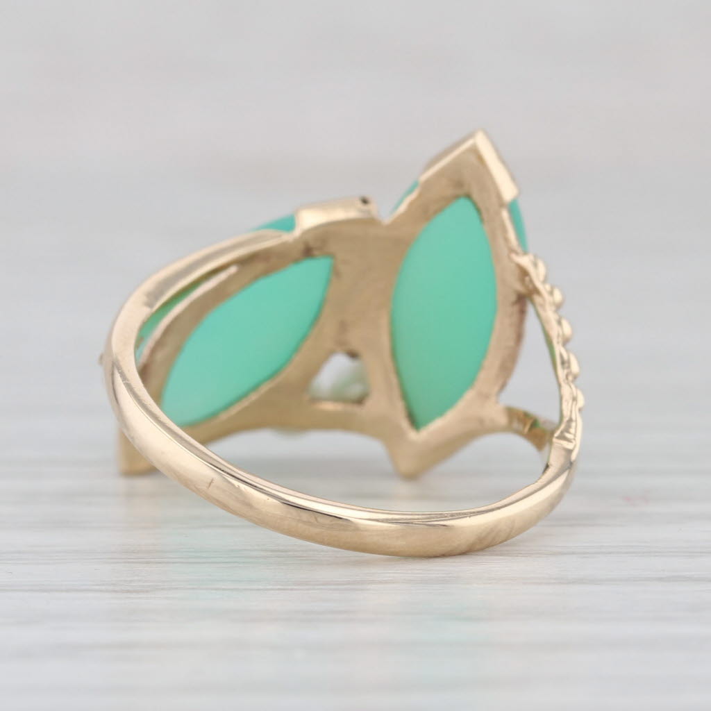 Green Chrysoprase Cultured Pearl Bypass Ring 10k Yellow Gold Size 7.5