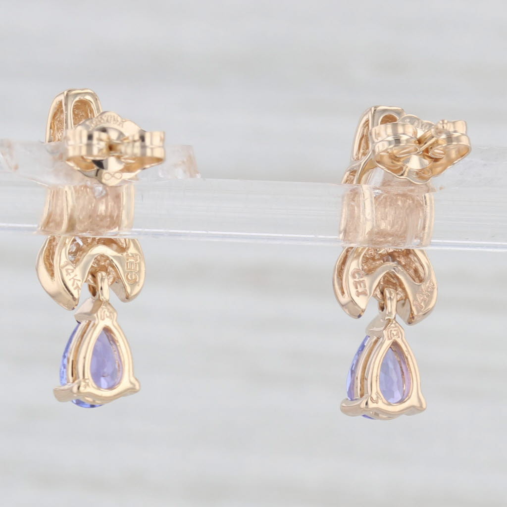 Light Gray 0.90ctw Tanzanite Diamond Drop Earrings 14k Yellow Gold