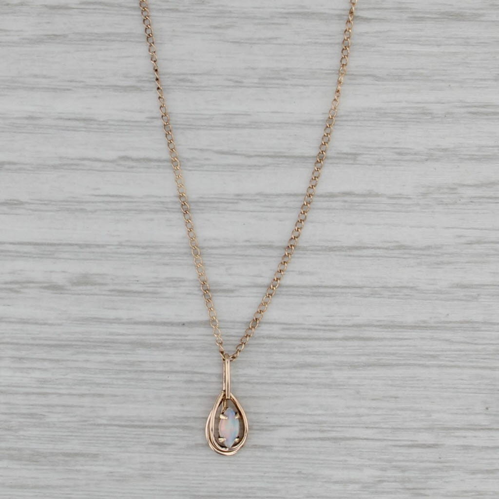 Opal Teardrop Pendant Necklace 14k Yellow Gold 24" Curb Chain Navette Cabochon
