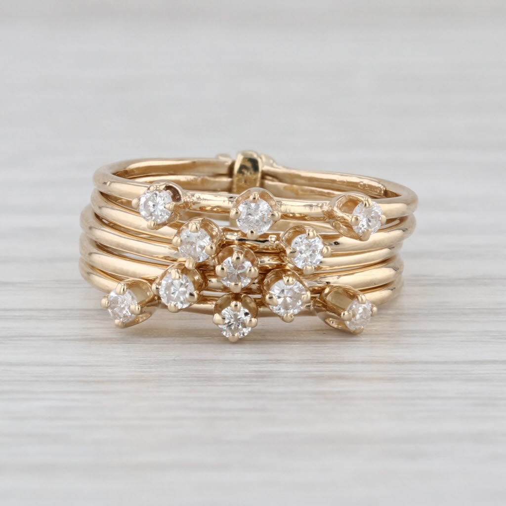 0.27ctw Diamond Harem Ring 14k Yellow Gold Multiband 5-Band Size 4.75