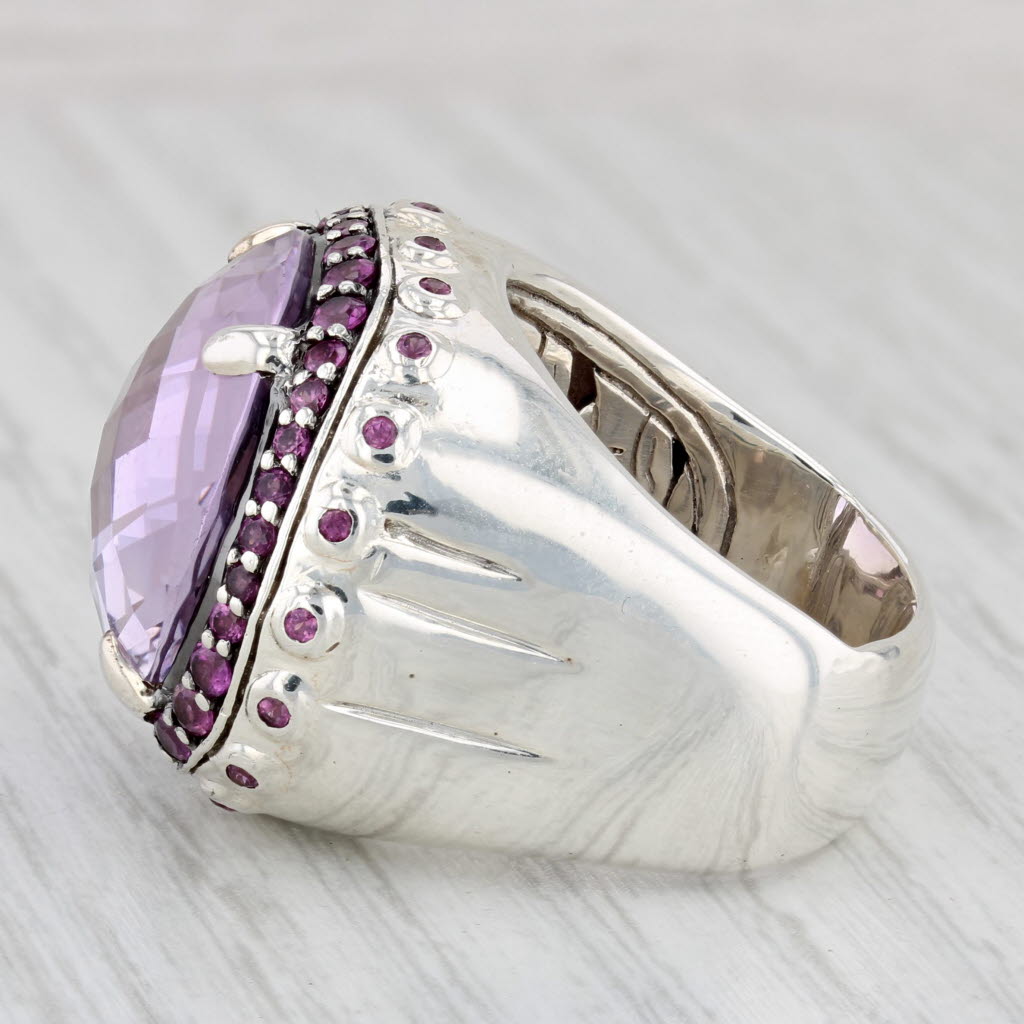 Light Gray John Hardy Bato Amethyst Garnet Halo Ring Sterling Silver Size 7 17.85ctw