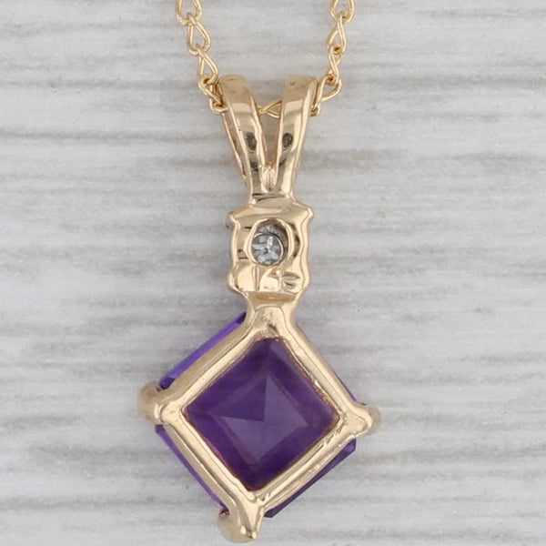 1ct Amethyst Pendant Necklace 14k Yellow Gold Curb Chain Diamond Accents 17.75"